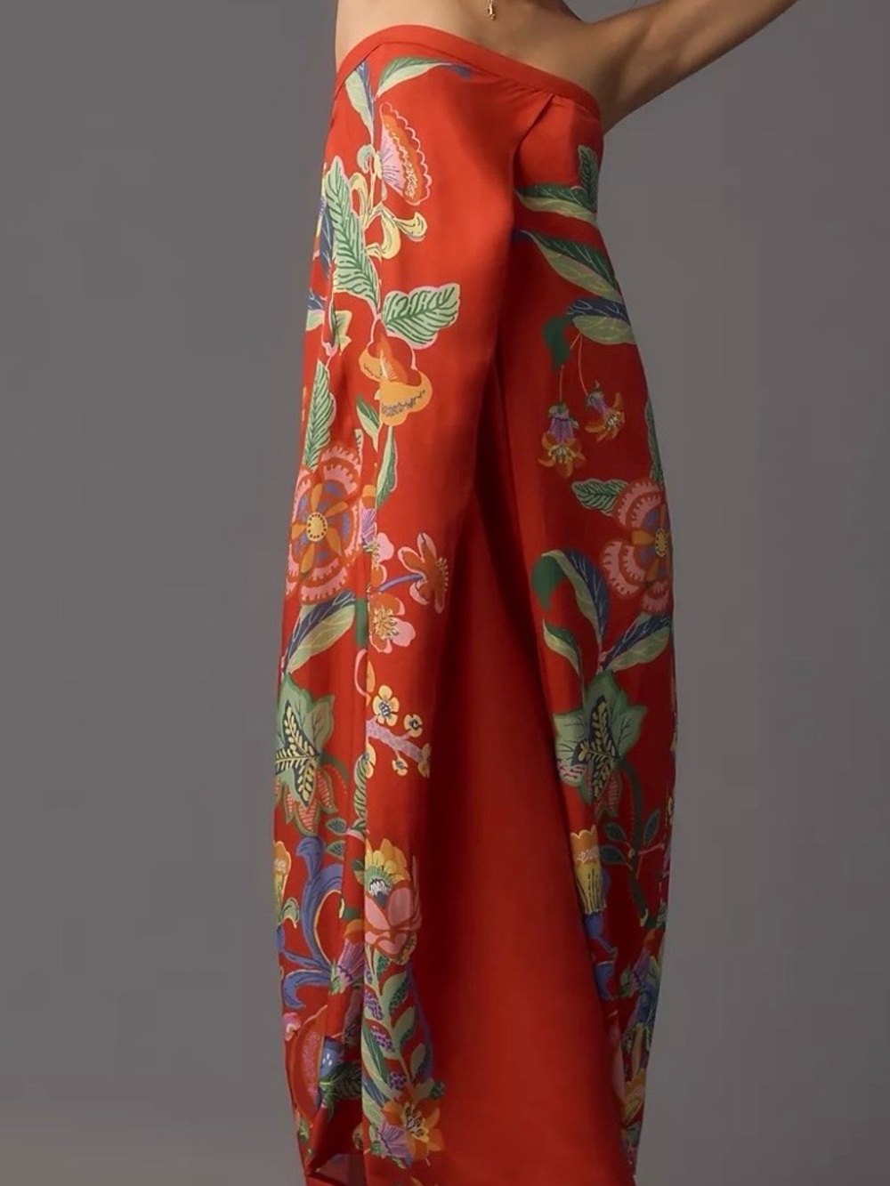 Anthropologie Women's Red Floral Strapless Maxi dress - Size Large